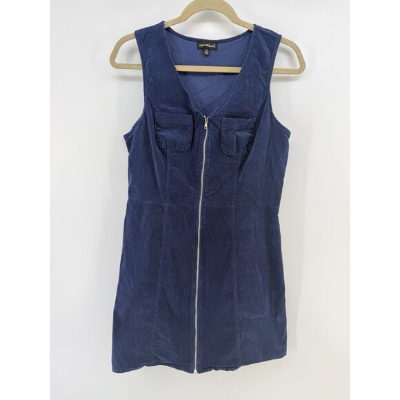Sequin HEART Sleeveless Fall Micro Corduroy Layering Dress 13 cotton blue Zipper - Picture 1 of 11